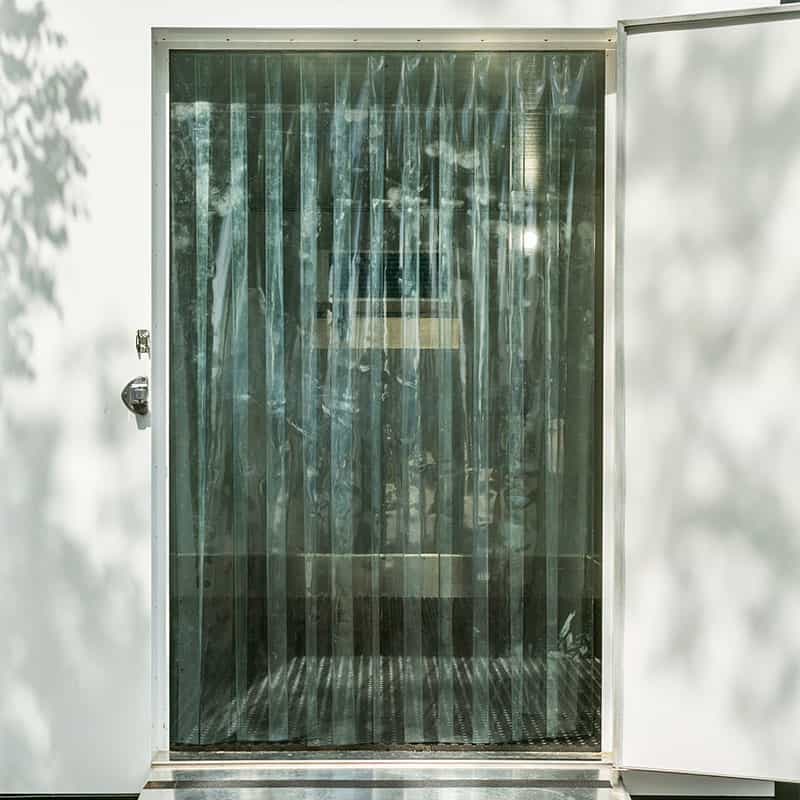 Open bin with freezer curtains