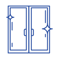 blue graphic image of two doors that are sparkly clean