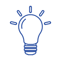 blue graphic icon of a light bulb image