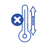 blue thermostat icon with arrows pointing upwards and downwards, with a circular x button