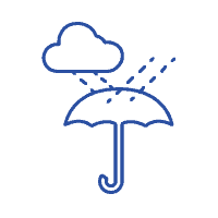 blue graphic icon of rain cloud bouncing off umbrella