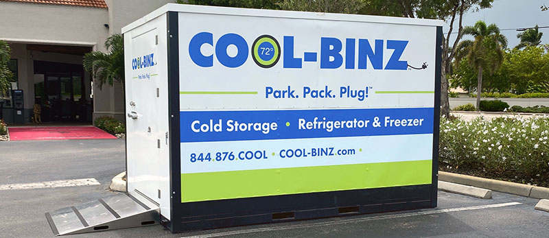 Cool-Binz refrigerated storage box in parking lot